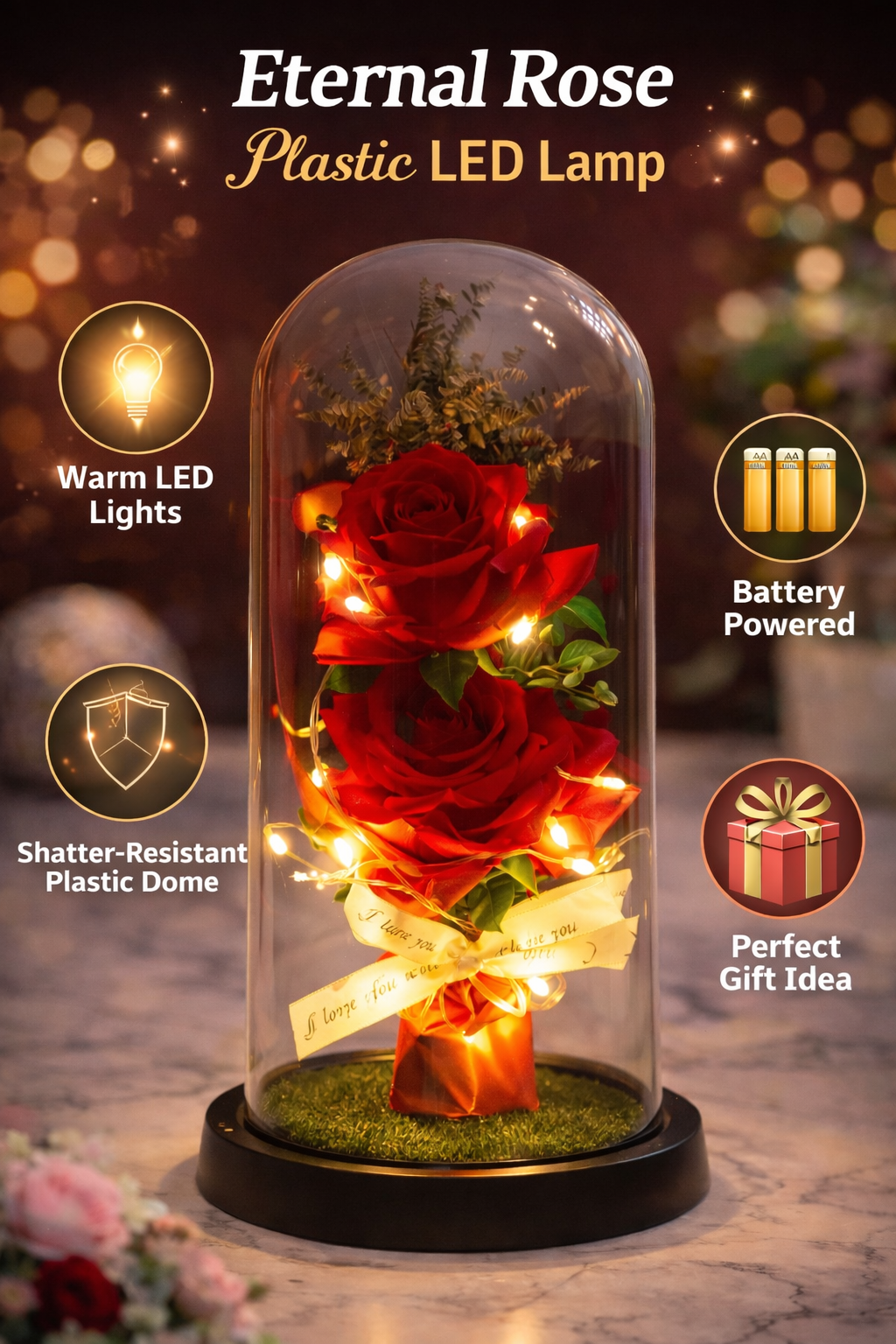 Eternal Rose Glass LED Lamp – Romantic Gift for Valentine’s Day & Home Decor