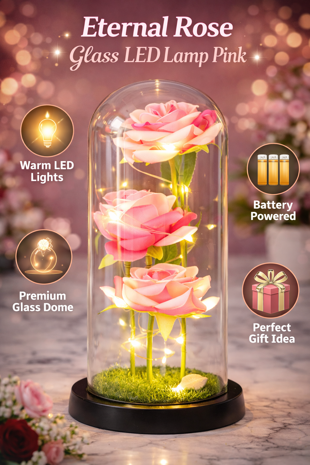 Eternal Rose Glass LED Lamp – Romantic Gift for Valentine’s Day & Home Decor