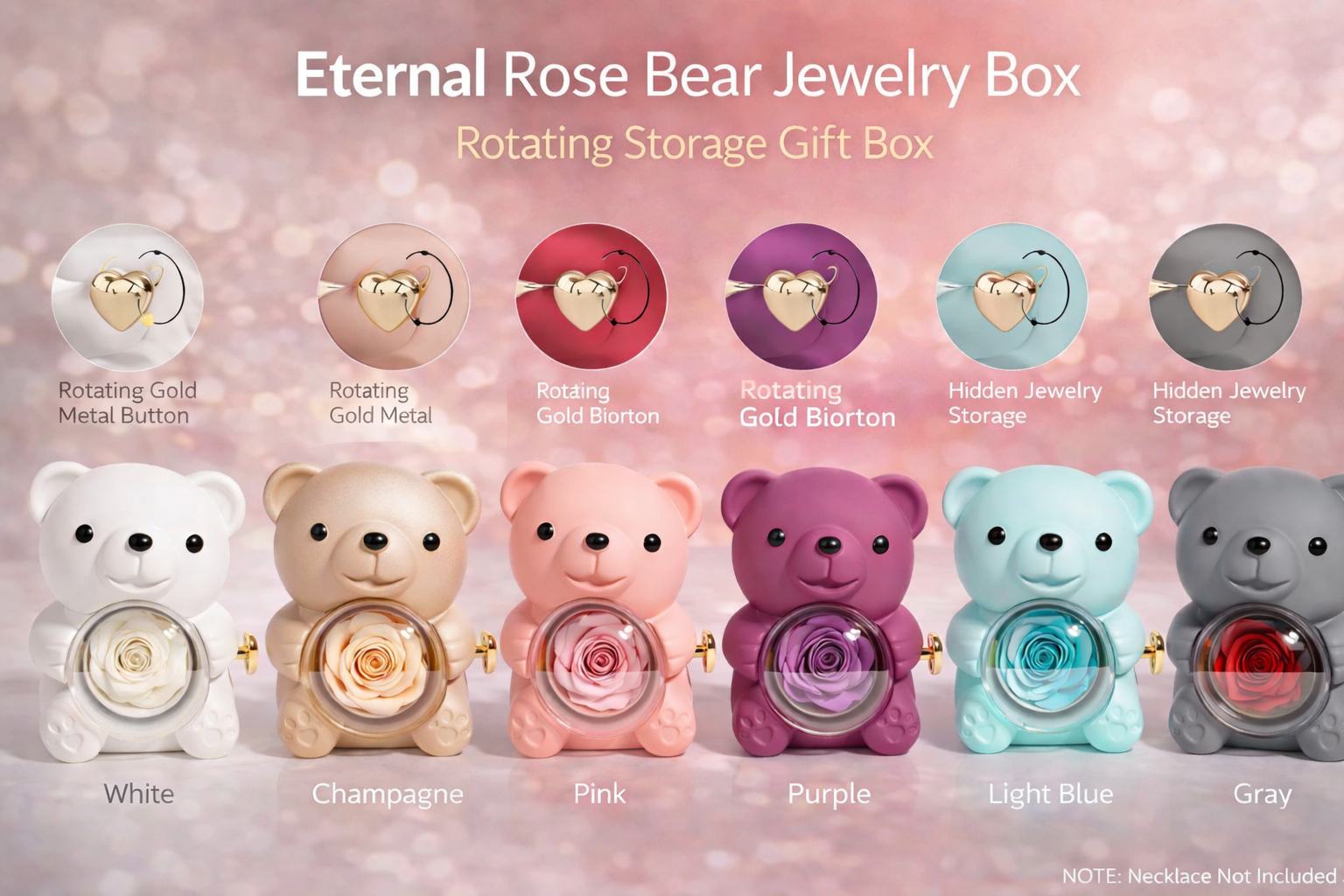 Eternal Rose Bear Jewelry Box – Rotating Storage Gift Box with Real Rose